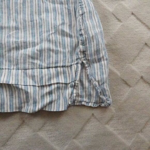 J.Jill Love Linen Blouse Women Small Striped White Blue Pop Over 1/4th Button - Picture 2 of 11